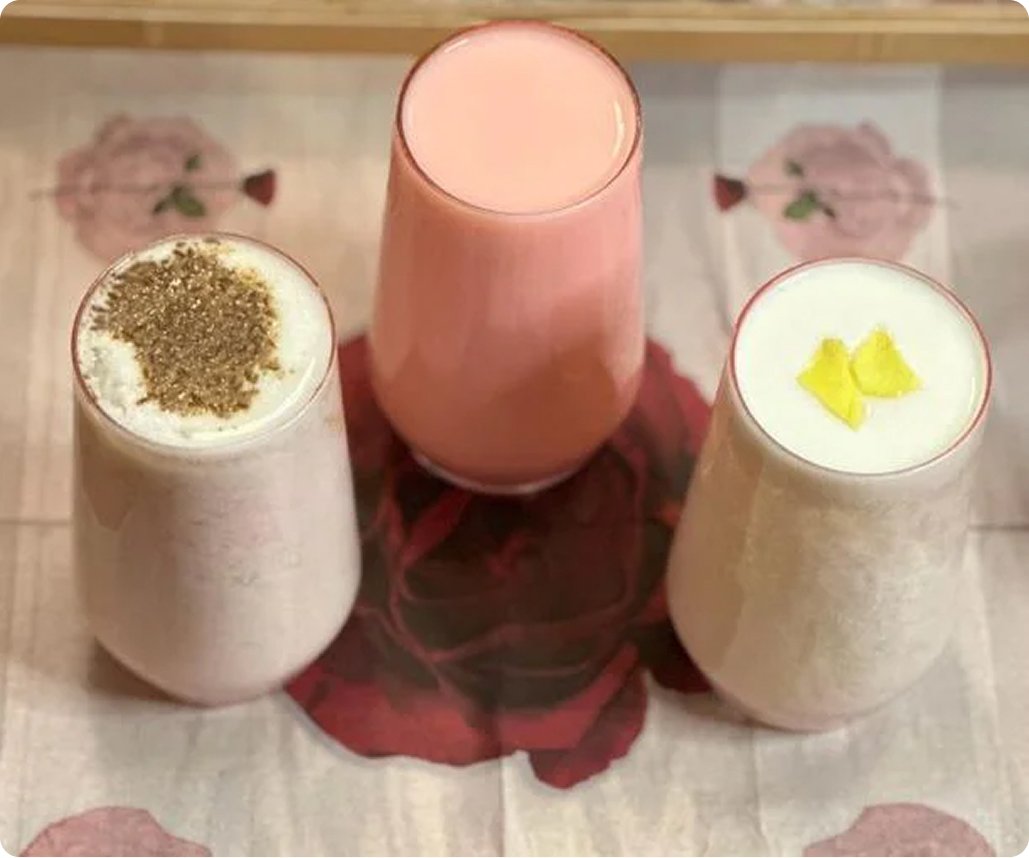 Ayurvedic cooling drinks served chilled with fresh herbs